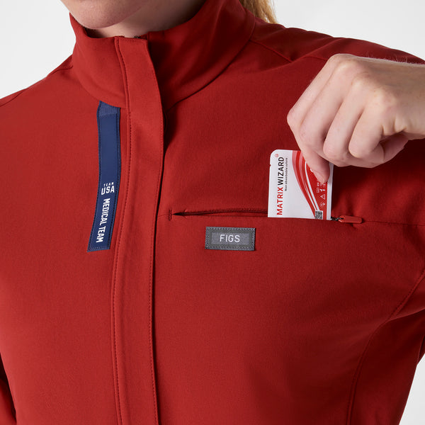 women's Team USA Red FIGS x Team USA FIBREx Mock Neck Wide Leg - Petite Longsleeve ScrubJumpsuit™