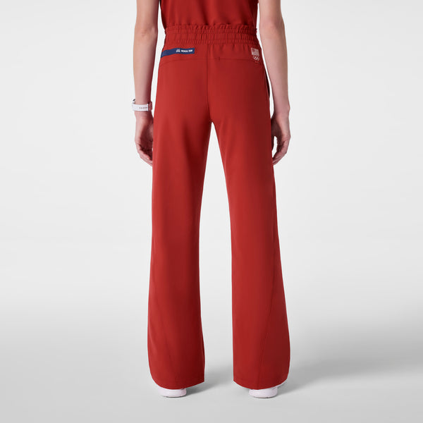women's Team USA Red FIGS x Team USA High Waisted FIBREx Wide Leg - Tall Scrub Pant