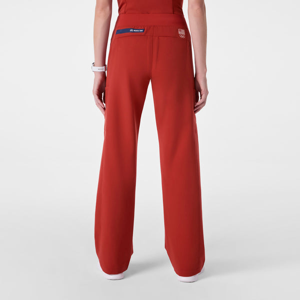 women's Team USA Red FIGS x Team USA High Waisted Wide Leg - Petite Scrub Pant