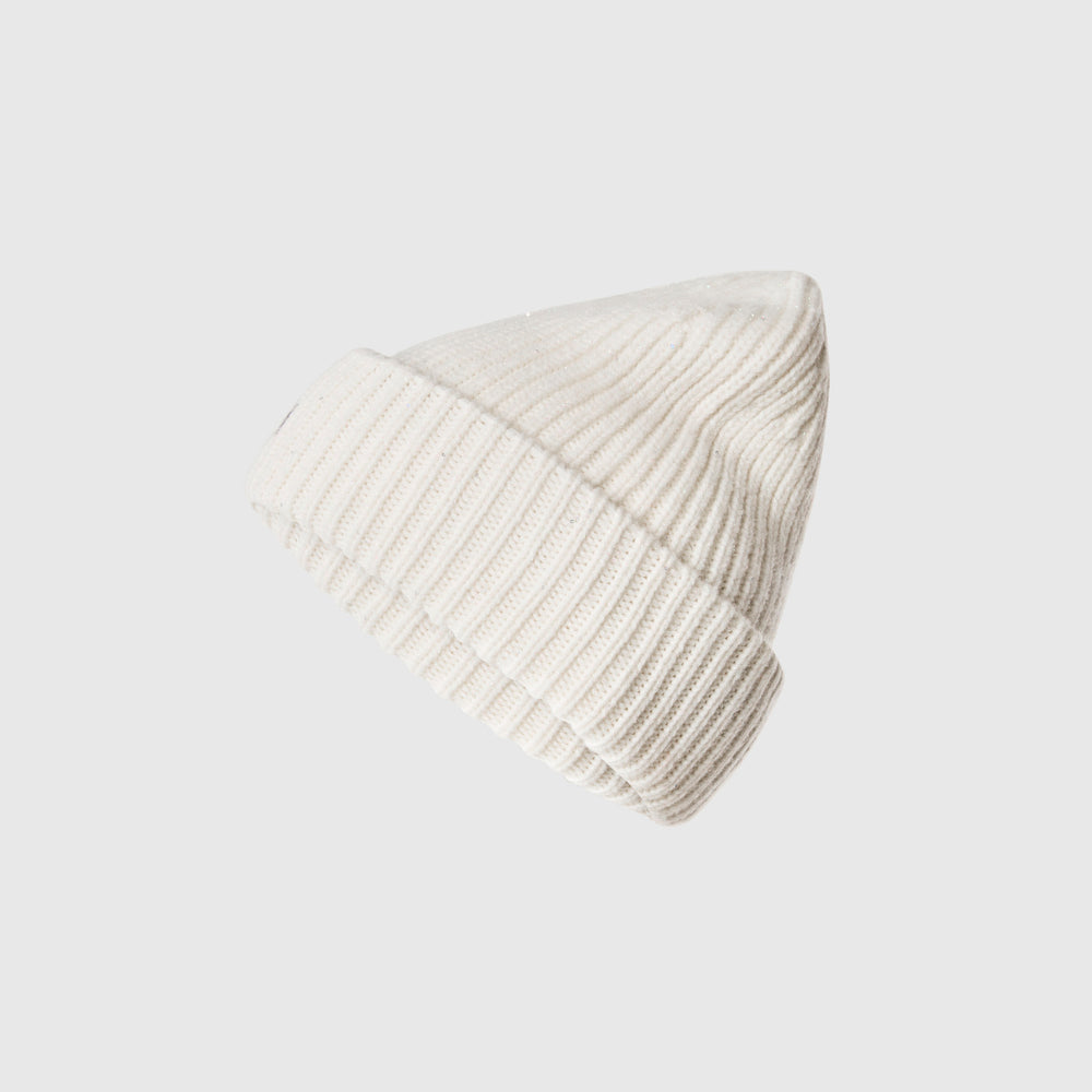 Off White Shimmer FIGS Logo Beanie