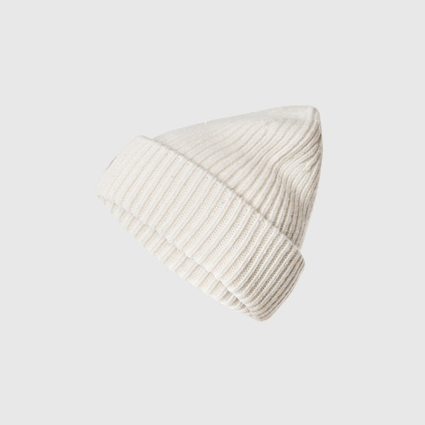 Off White Shimmer FIGS Logo Beanie