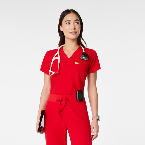 women's Lunar New Year Pop Red Catarina - One-Pocket Scrub Top™
