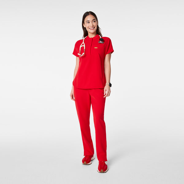 women's Lunar New Year Pop Red Montex - Mock Neck Scrub Top