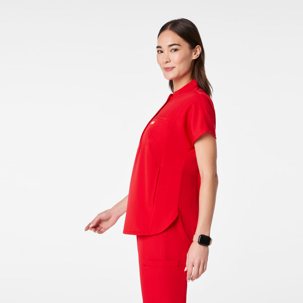 women's Lunar New Year Pop Red Montex - Mock Neck Scrub Top