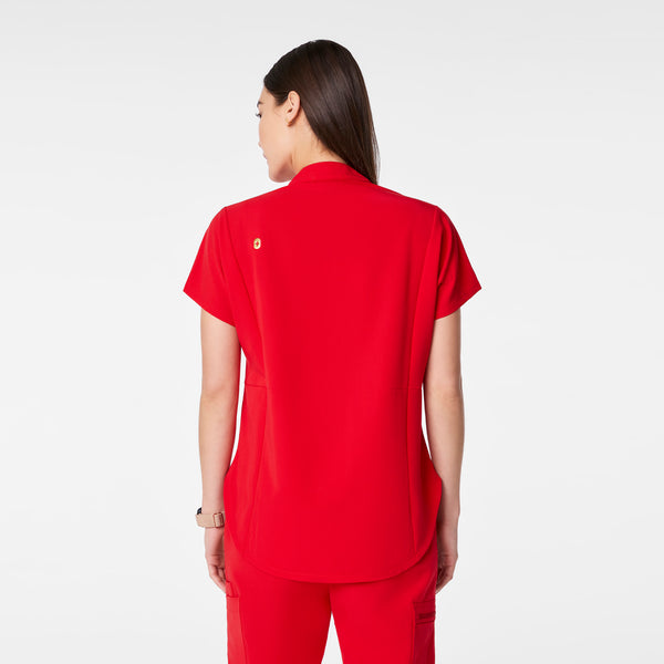 women's Lunar New Year Pop Red Montex - Mock Neck Scrub Top