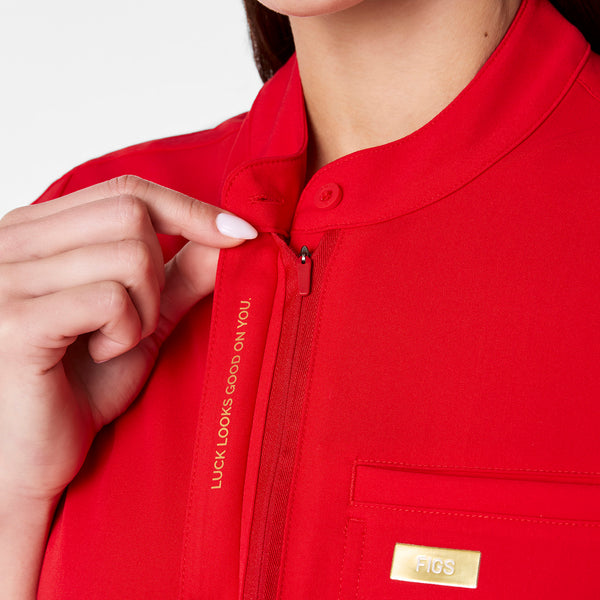 women's Lunar New Year Pop Red Montex - Mock Neck Scrub Top