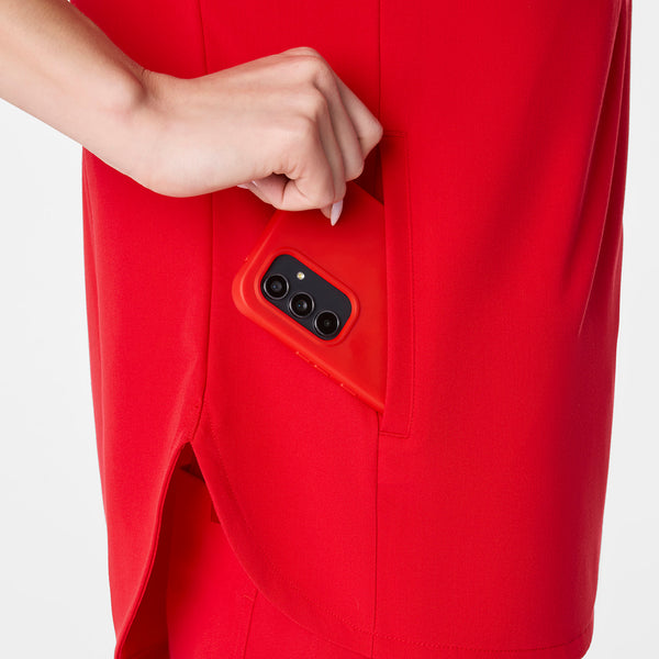 women's Lunar New Year Pop Red Montex - Mock Neck Scrub Top