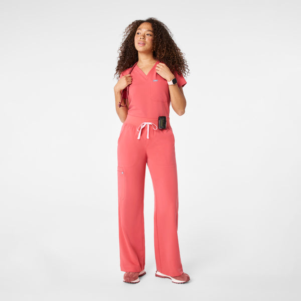 women's Pulmonary Pink High Waisted Isabel Wide Leg - Petite Scrub Pant