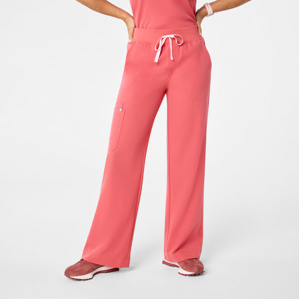 women's Pulmonary Pink High Waisted Isabel Wide Leg - Petite Scrub Pant