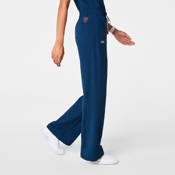 women's Team USA Blue FIGS x Team USA High Waisted FIBREx Wide Leg - Scrub Pant