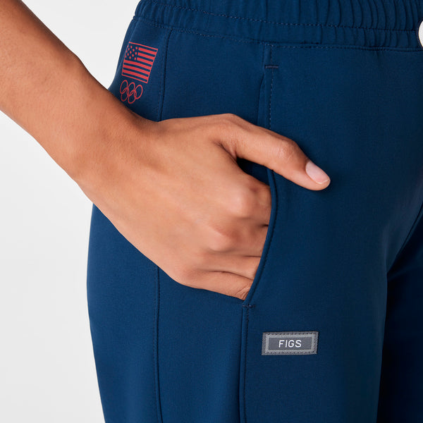 women's Team USA Blue FIGS x Team USA High Waisted FIBREx Wide Leg - Tall Scrub Pant