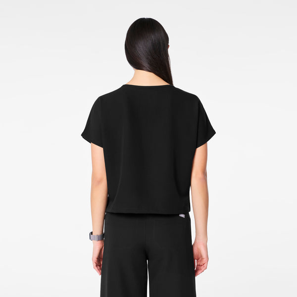 women's Black Arua Cropped Crewneck - One-Pocket Scrub Top