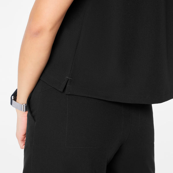 women's Black Arua Cropped Crewneck - One-Pocket Scrub Top