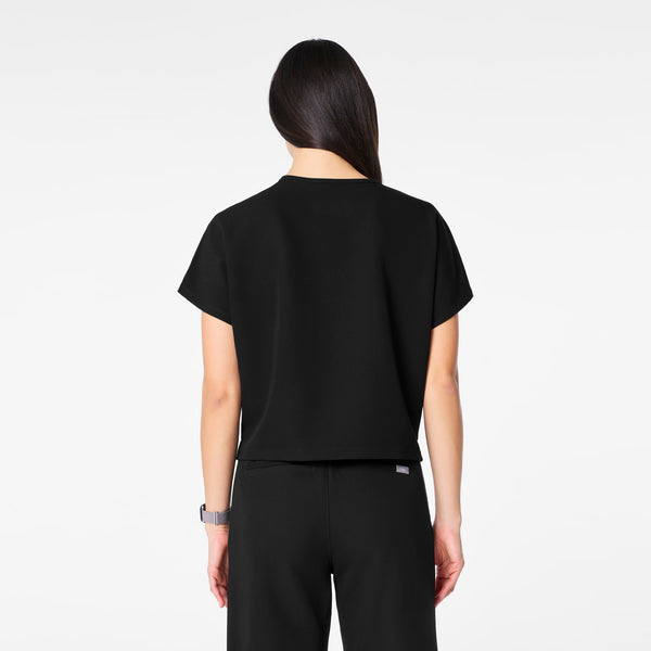 women's Black Arua Cropped V-Neck - One-Pocket Scrub Top