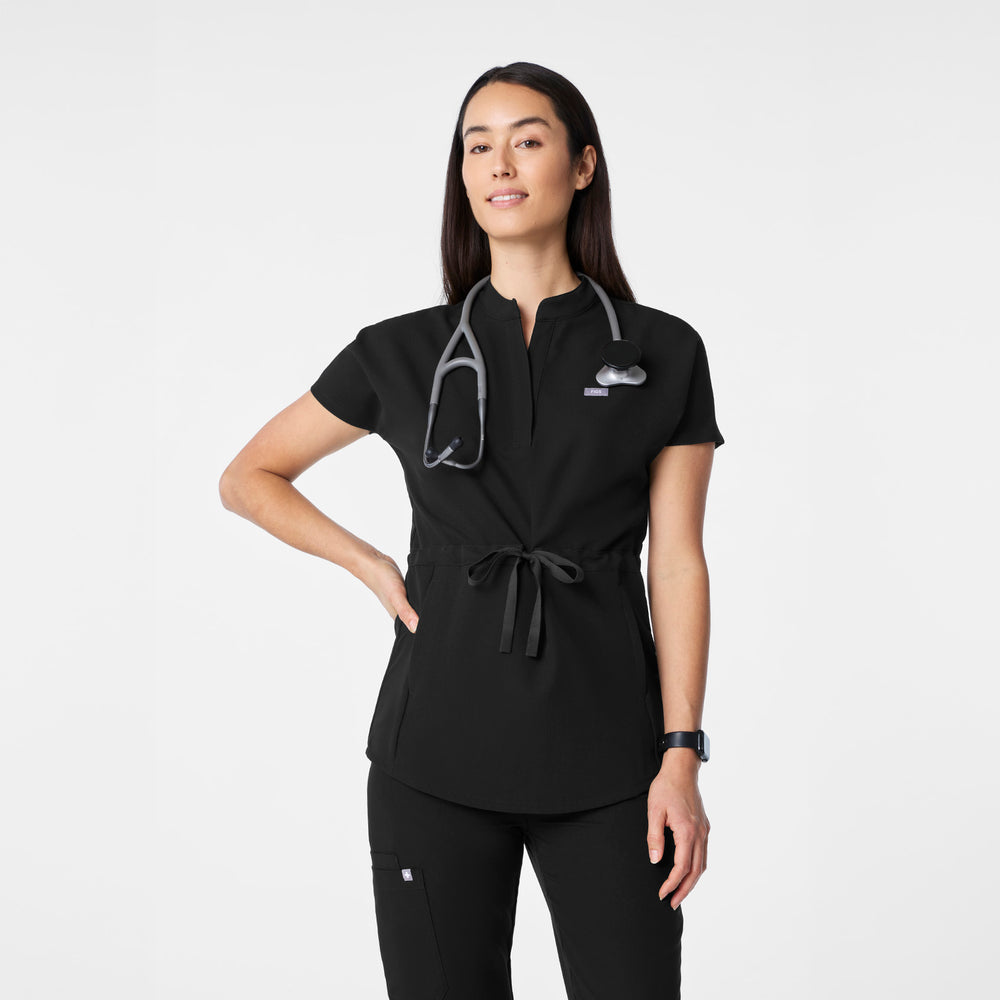women's Black Soria - Henley Tunic Scrub Top
