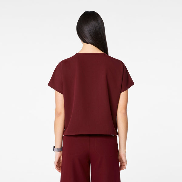 women's Burgundy Arua Cropped Crewneck - One-Pocket Scrub Top