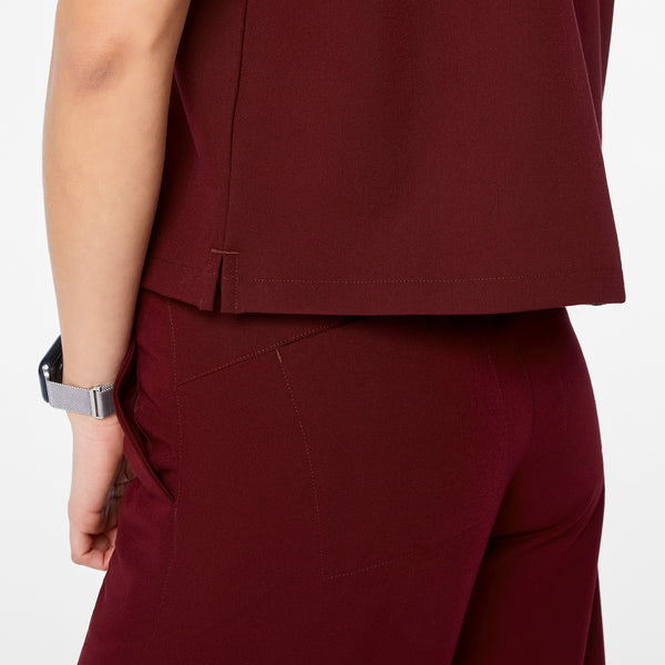 women's Burgundy Arua Cropped Crewneck - One-Pocket Scrub Top