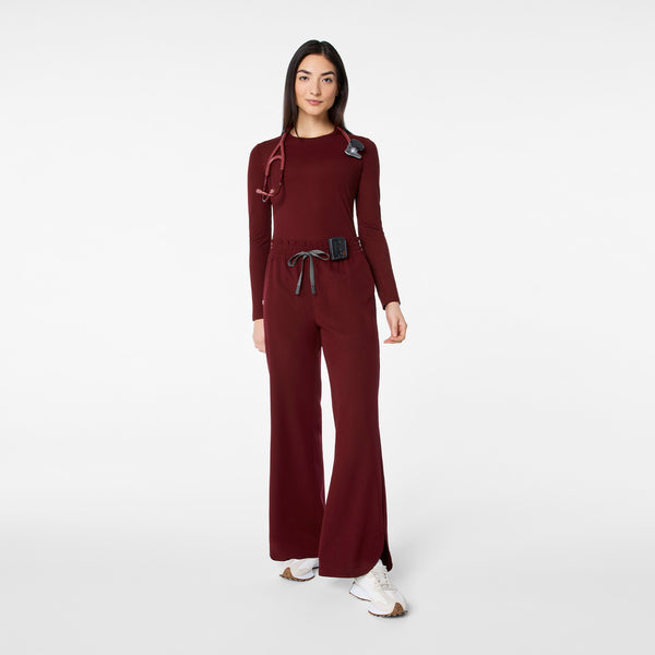 Women's Burgundy Marseille High-Rise Wide-Leg - Petite Scrub Pant