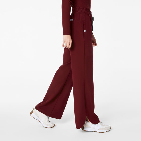 Women's Burgundy Marseille High-Rise Wide-Leg - Petite Scrub Pant