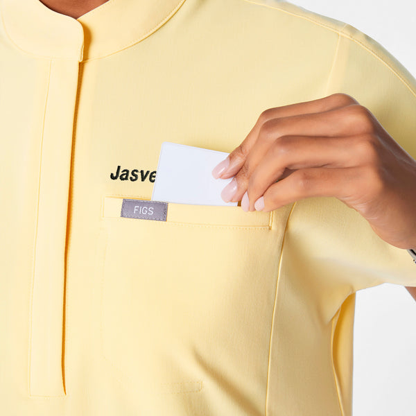 women's Butter Yellow Montex - Mock Neck Scrub Top