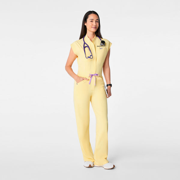Women's Butter Yellow Rafaela Wide-Leg - Petite ScrubJumpsuit™