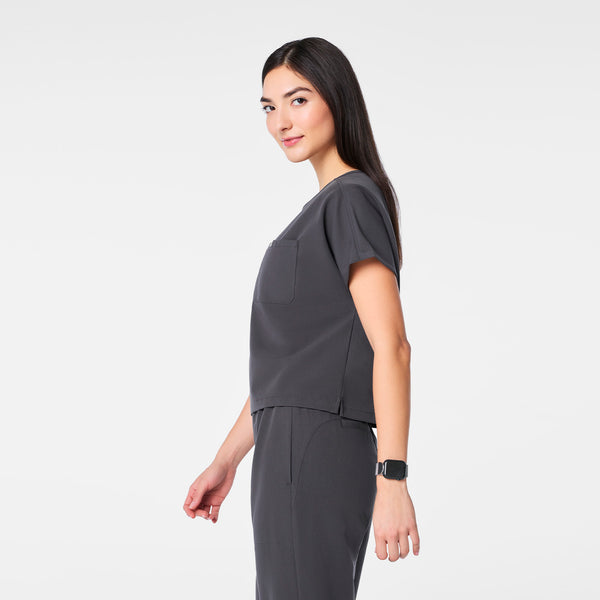 women's Charcoal Arua Cropped Crewneck - One-Pocket Scrub Top