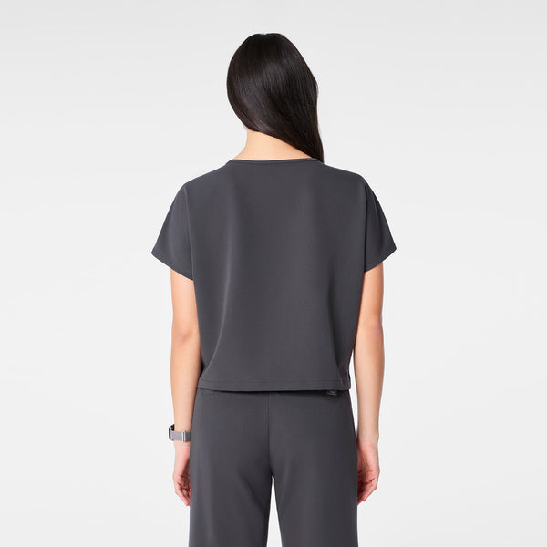 women's Charcoal Arua Cropped Crewneck - One-Pocket Scrub Top