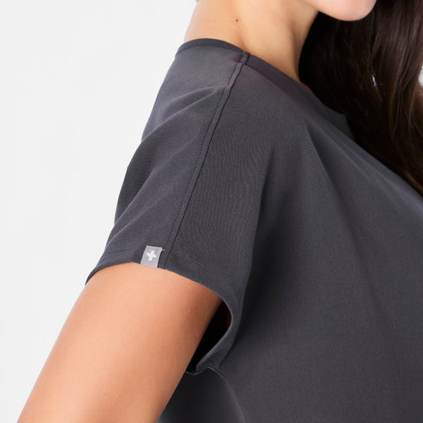 women's Charcoal Arua Cropped Crewneck - One-Pocket Scrub Top