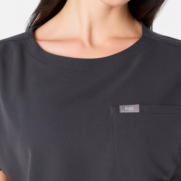 women's Charcoal Arua Cropped Crewneck - One-Pocket Scrub Top