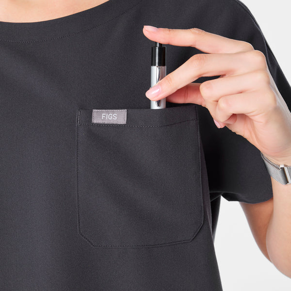 women's Charcoal Arua Cropped Crewneck - One-Pocket Scrub Top