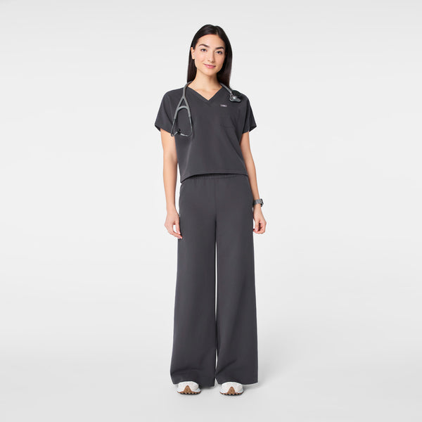 women's Charcoal Arua Cropped V-Neck - One-Pocket Scrub Top