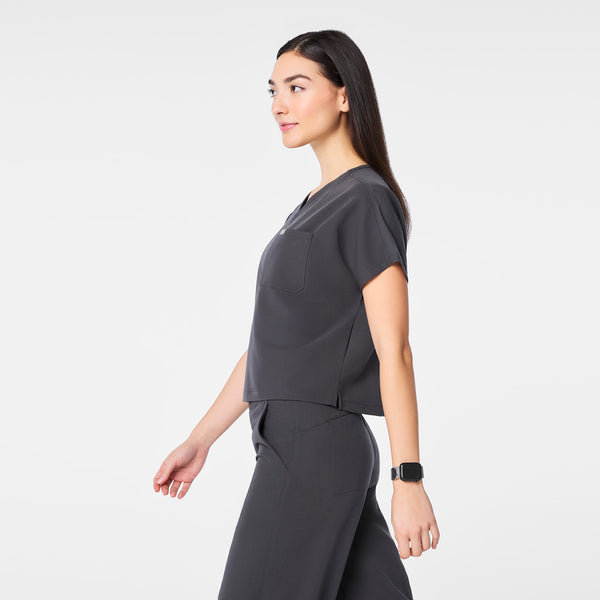 women's Charcoal Arua Cropped V-Neck - One-Pocket Scrub Top