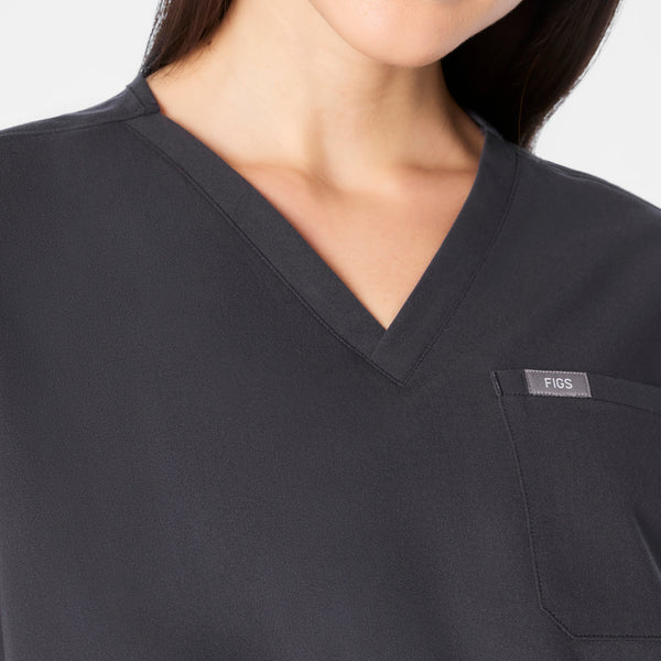 women's Charcoal Arua Cropped V-Neck - One-Pocket Scrub Top