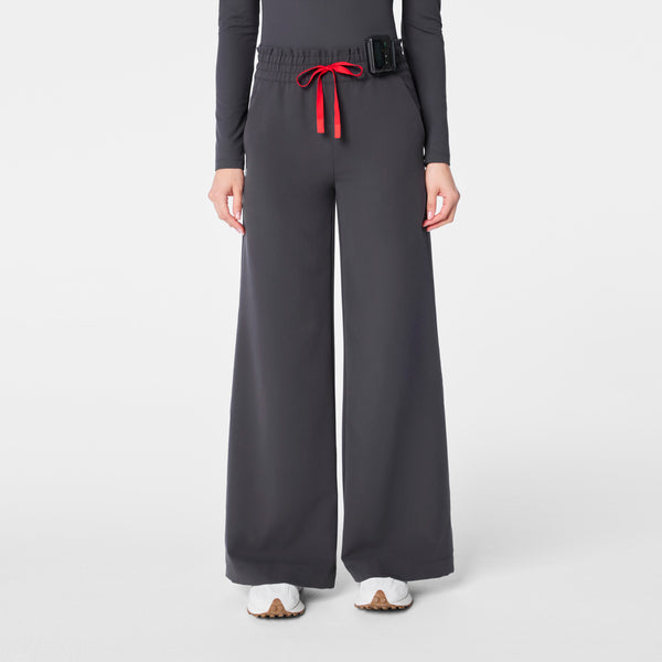 women's Charcoal High Waisted Allison Ultra Wide Leg - Petite Scrub Pant