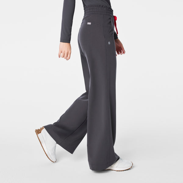 women's Charcoal High Waisted Allison Ultra Wide Leg - Petite Scrub Pant