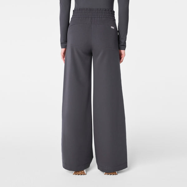 women's Charcoal High Waisted Allison Ultra Wide Leg - Petite Scrub Pant