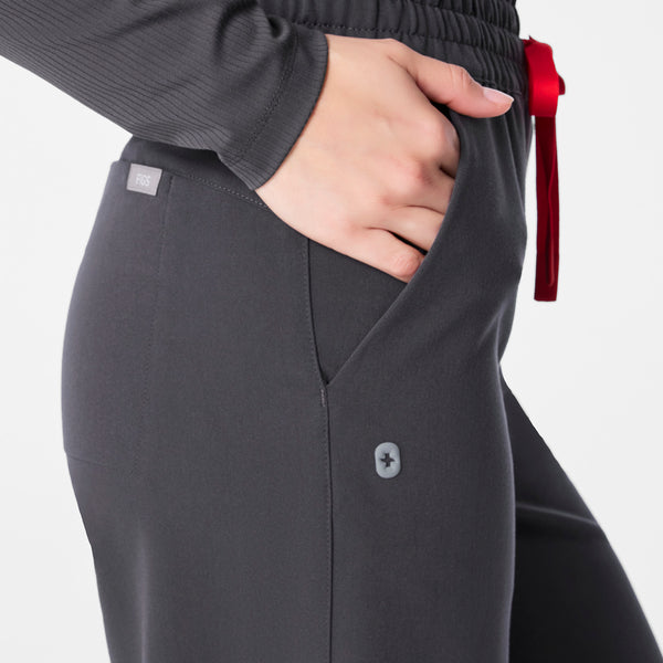 women's Charcoal High Waisted Allison Ultra Wide Leg - Petite Scrub Pant