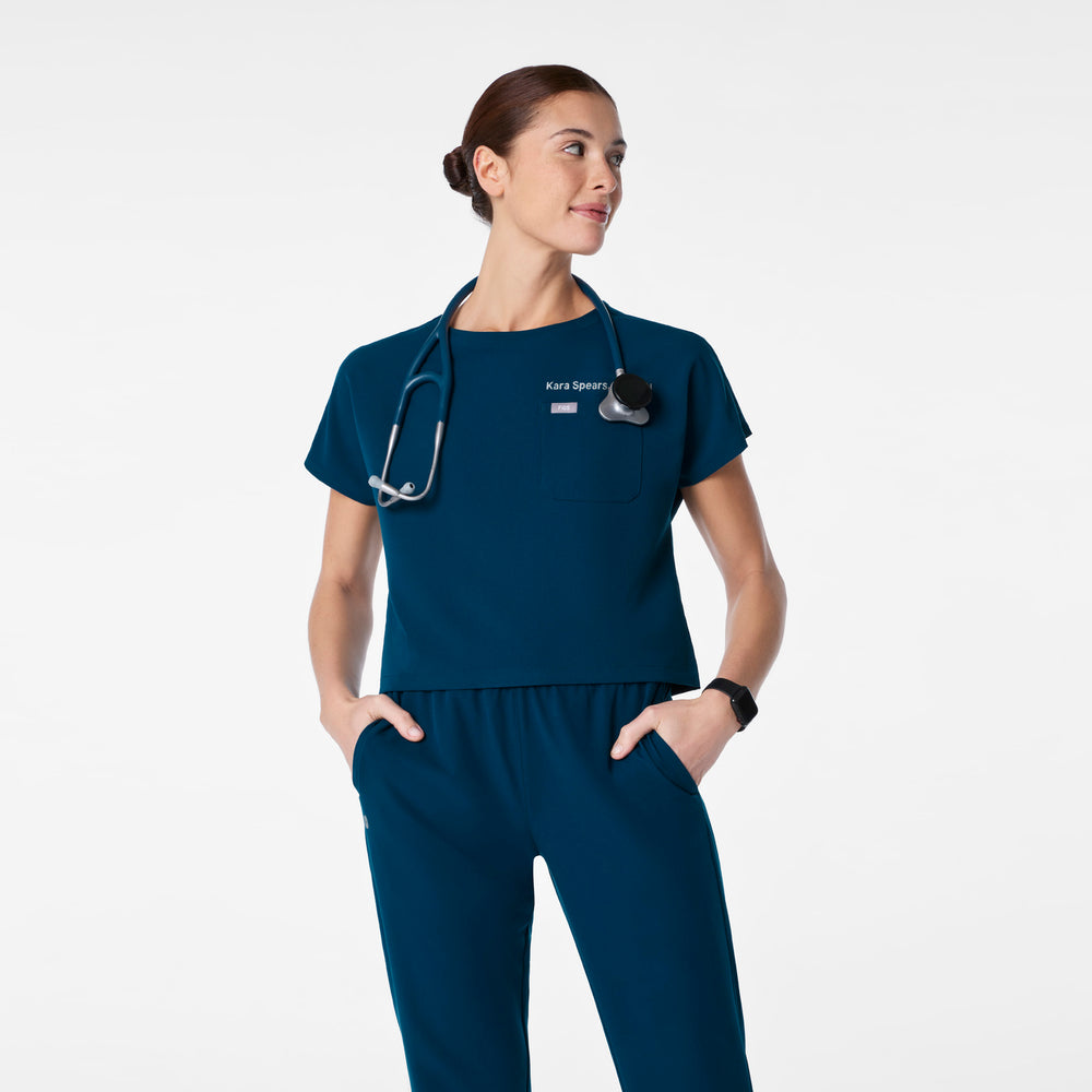 women's Deep Reef Arua Cropped Crewneck - One-Pocket Scrub Top