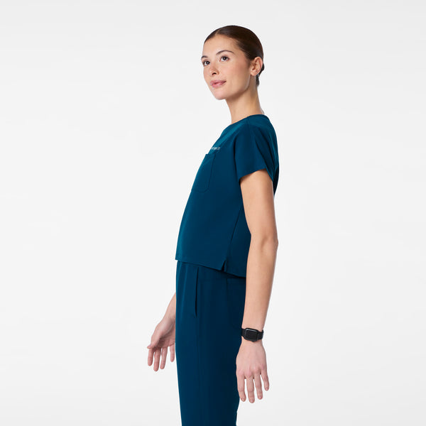 women's Deep Reef Arua Cropped Crewneck - One-Pocket Scrub Top