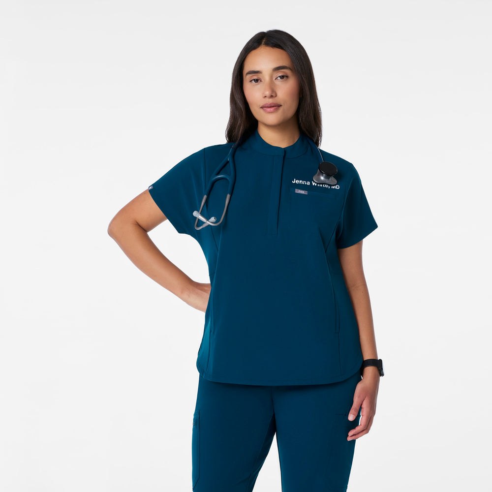 women's Deep Reef Montex - Mock Neck Scrub Top