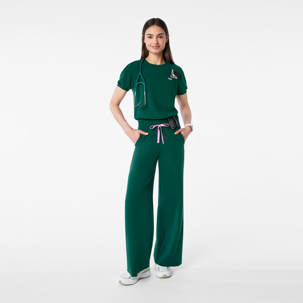 women's Forest Green Holly - Puff Sleeve Scrub Top