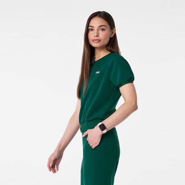 women's Forest Green Holly - Puff Sleeve Scrub Top