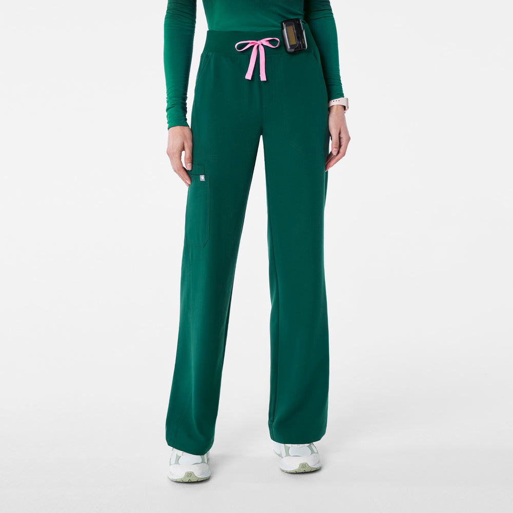 women's Forest Green Isabel High-Rise Wide-Leg - Petite Scrub Pant