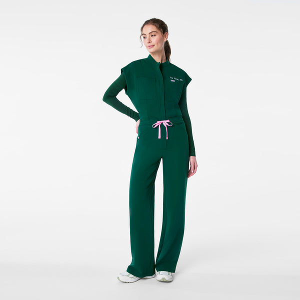 women's Forest Green Rafaela Wide Leg - Petite ScrubJumpsuit™
