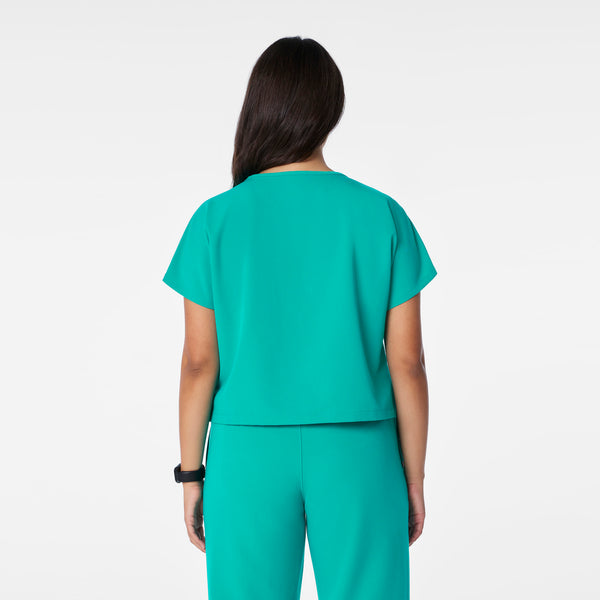 women's Lagoon Arua Cropped Crewneck - One-Pocket Scrub Top