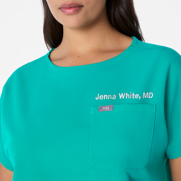 women's Lagoon Arua Cropped Crewneck - One-Pocket Scrub Top