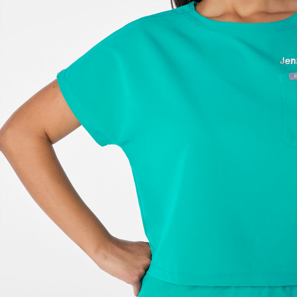 women's Lagoon Arua Cropped Crewneck - One-Pocket Scrub Top