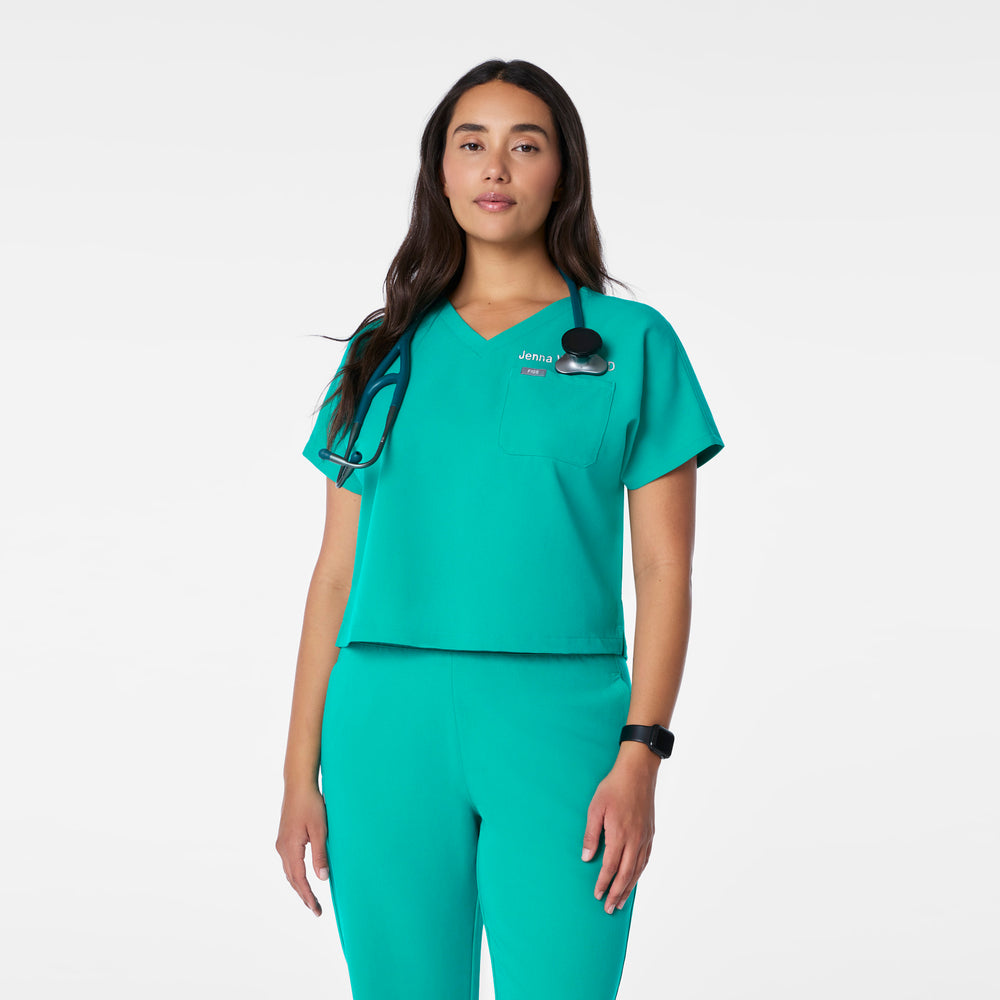 women's Lagoon Arua Cropped V-Neck - One-Pocket Scrub Top