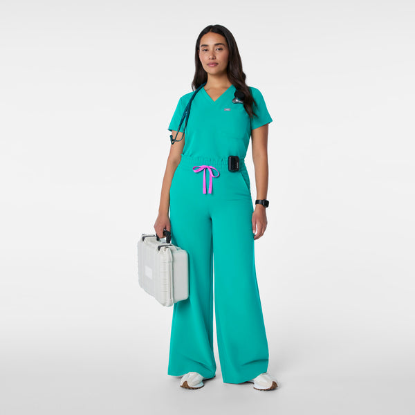 women's Lagoon High Waisted Allison Ultra Wide Leg - Petite Scrub Pant