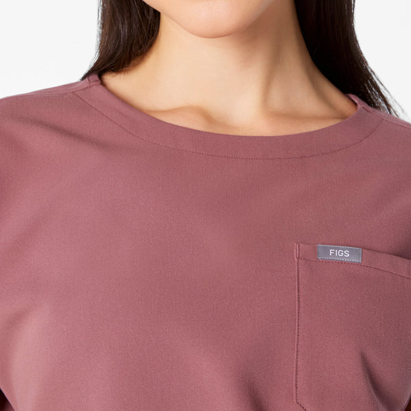 women's Mauve Arua Cropped Crewneck - One-Pocket Scrub Top